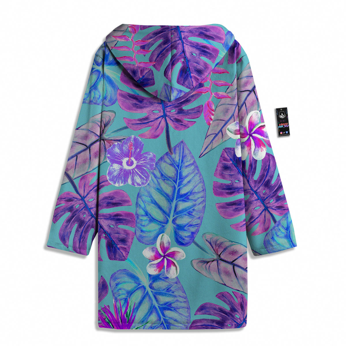 Tropical Leaf Teal And Purple Print Men's Windbreaker Jacket-grizzshop