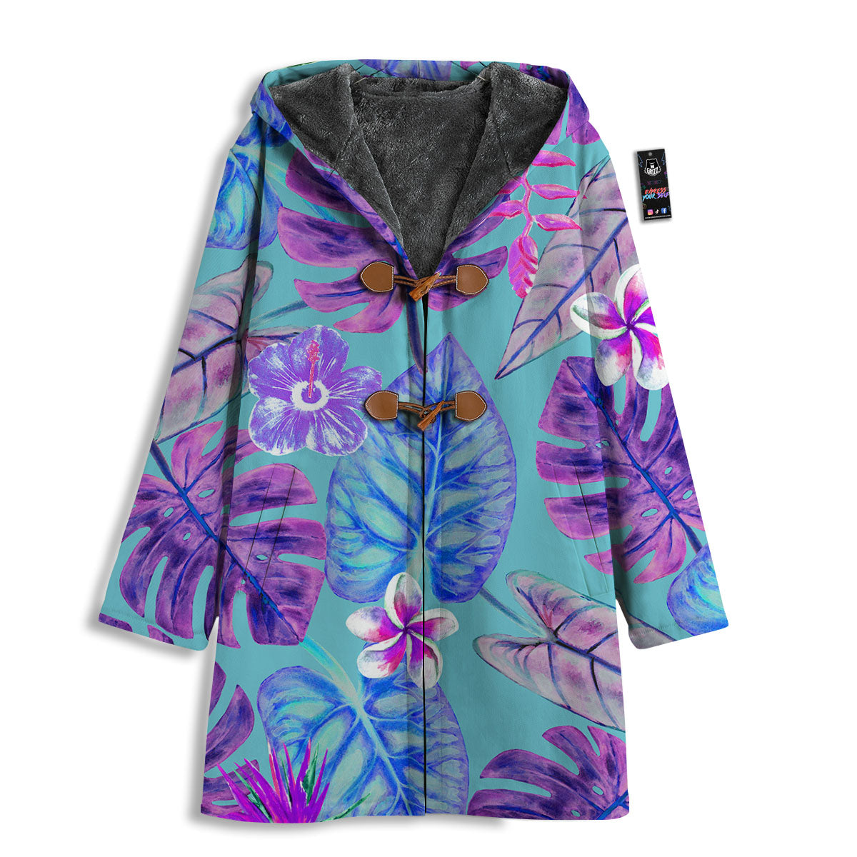 Tropical Leaf Teal And Purple Print Men's Windbreaker Jacket-grizzshop