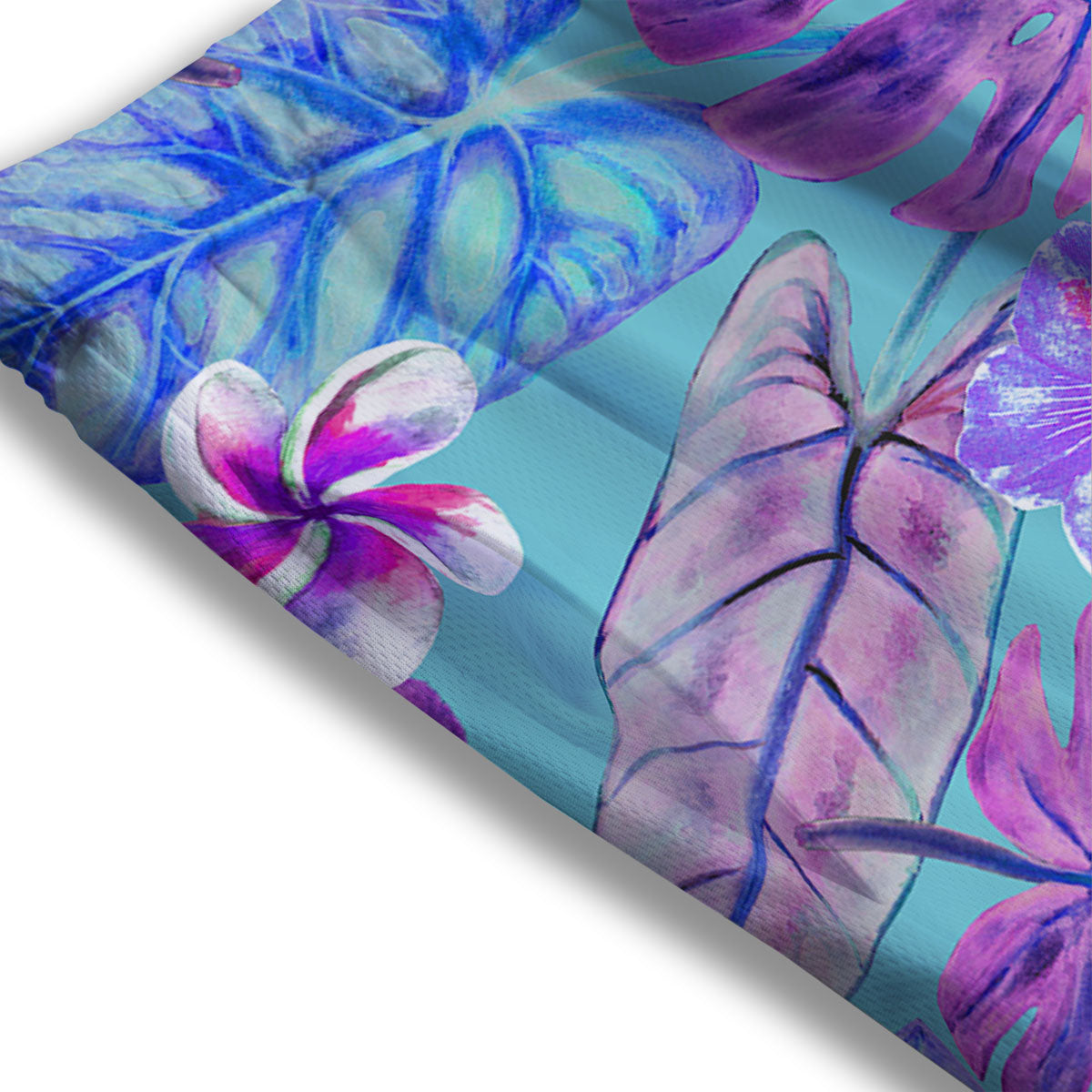Tropical Leaf Teal And Purple Print Mesh Shorts