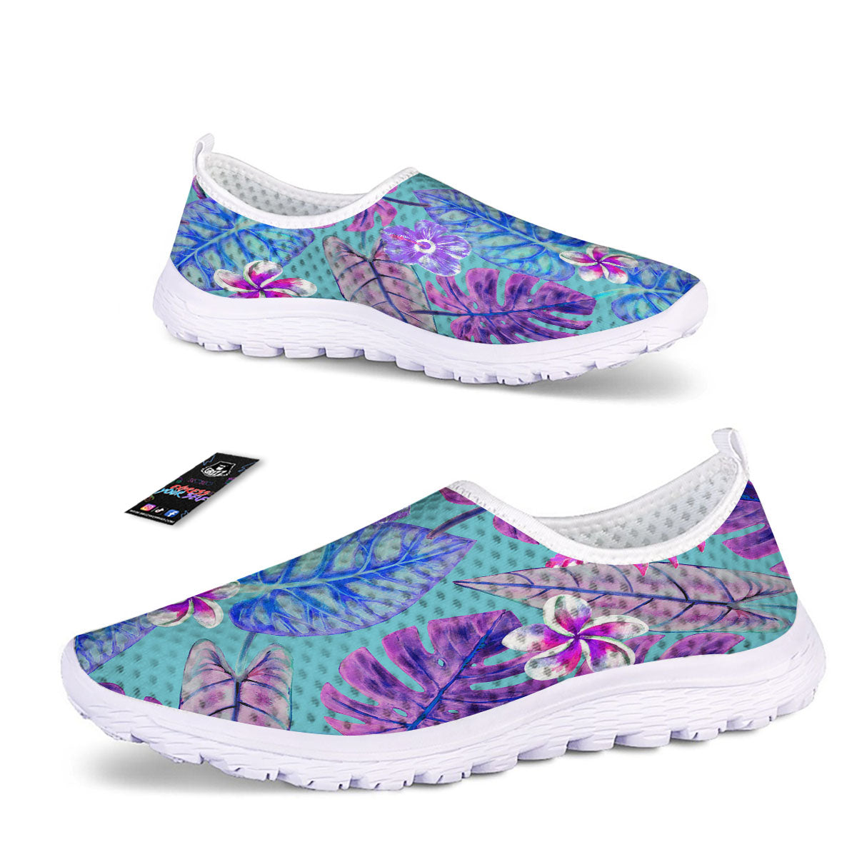 Tropical Leaf Teal And Purple Print Nurse Shoes-grizzshop