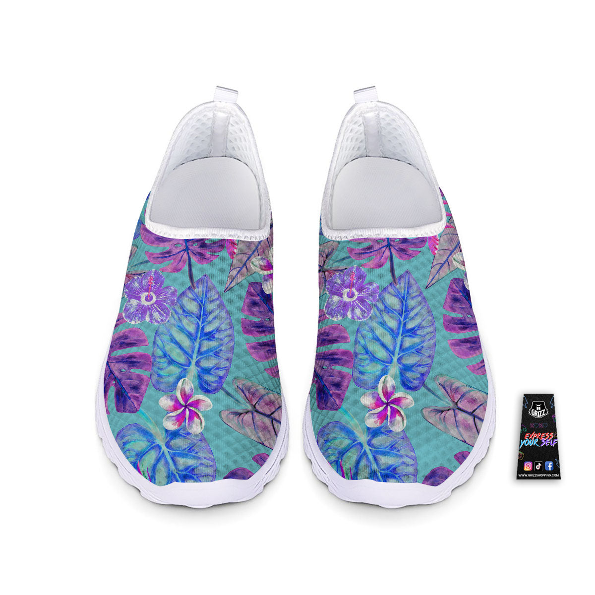 Tropical Leaf Teal And Purple Print Nurse Shoes-grizzshop