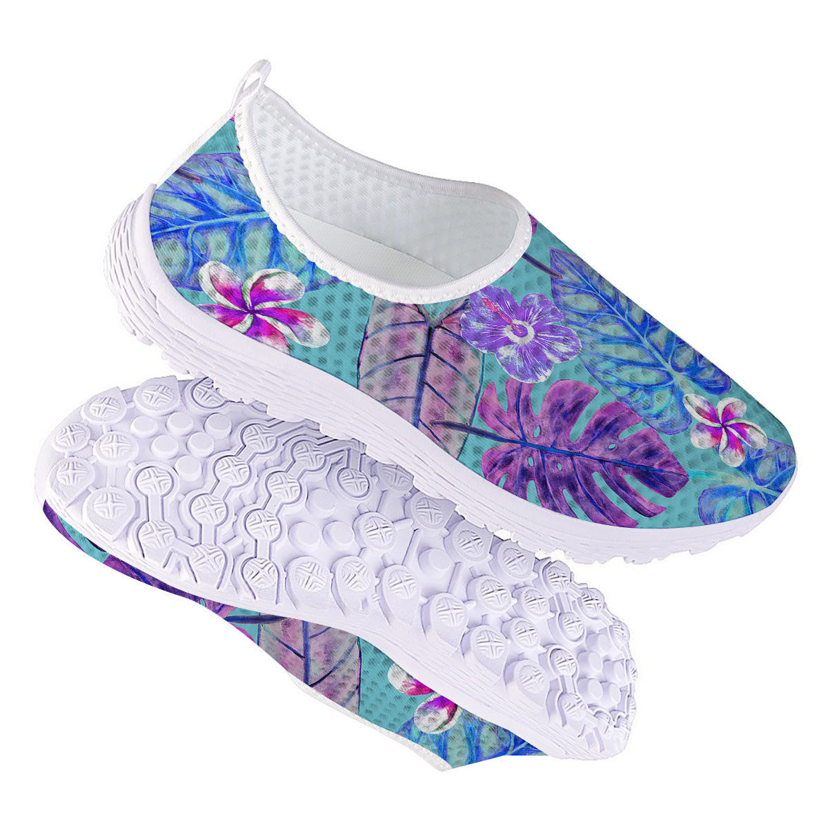 Tropical Leaf Teal And Purple Print Nurse Shoes-grizzshop