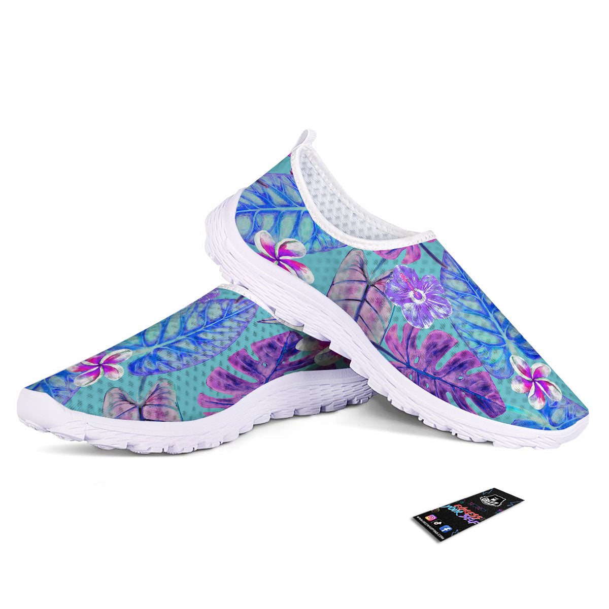 Tropical Leaf Teal And Purple Print Nurse Shoes-grizzshop