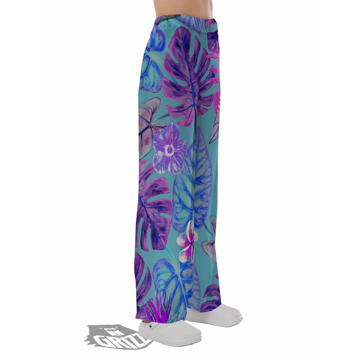 Tropical Leaf Teal And Purple Print Pajama Pants-grizzshop