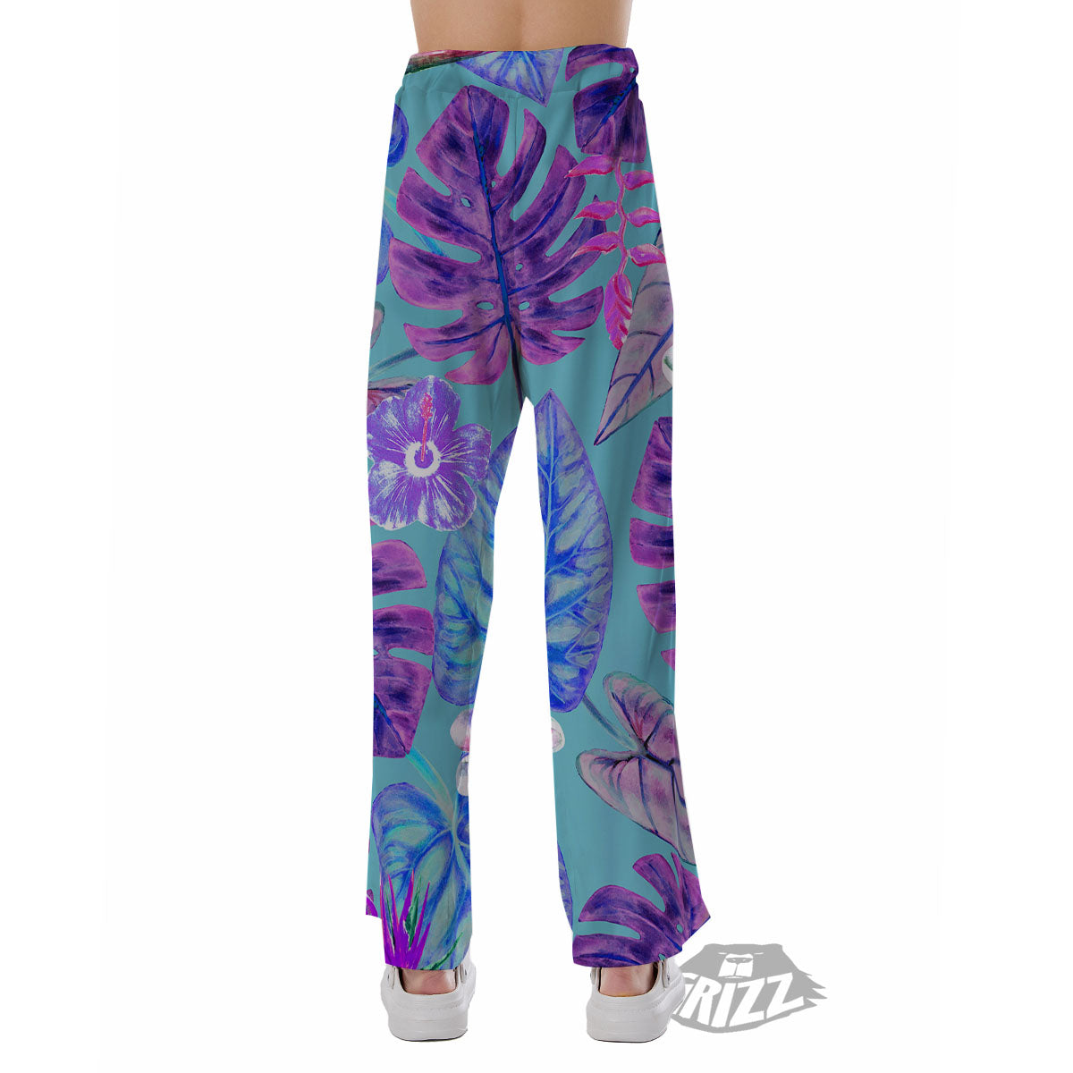 Tropical Leaf Teal And Purple Print Pajama Pants-grizzshop