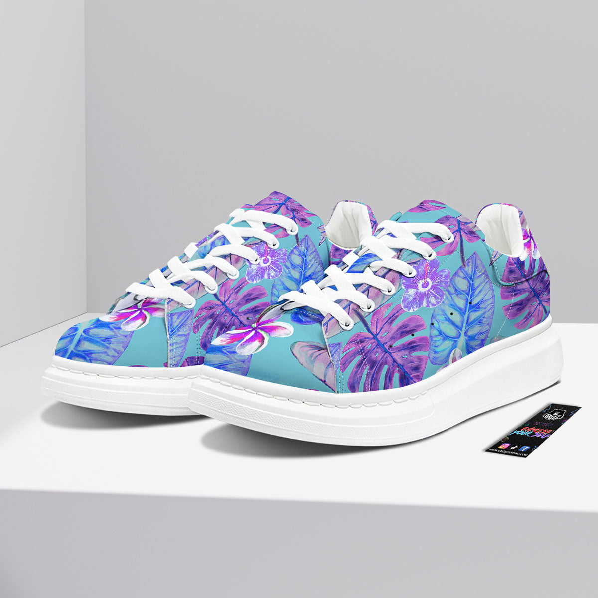 Tropical Leaf Teal And Purple Print Platform Shoes-grizzshop