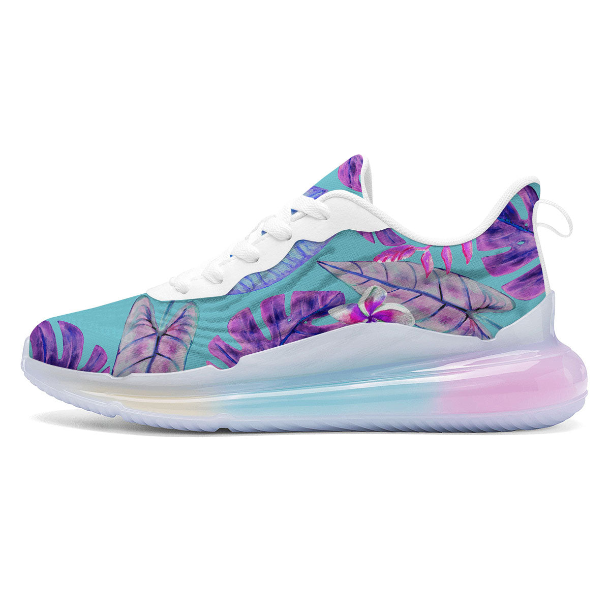 Tropical Leaf Teal And Purple Print Running Sneakers-grizzshop