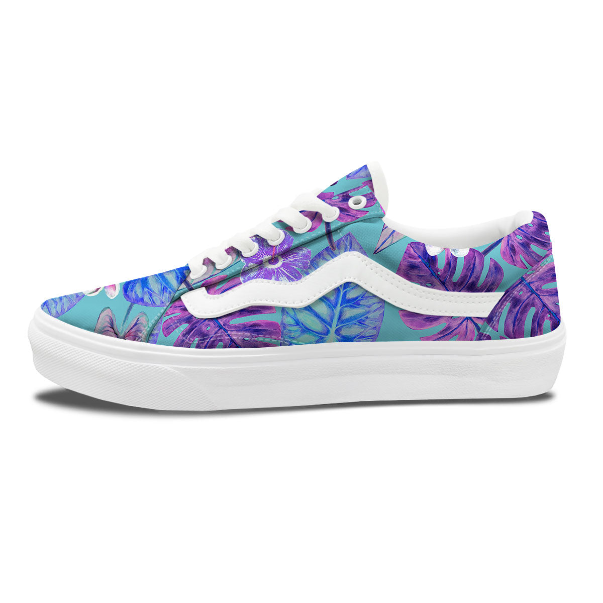 Tropical Leaf Teal And Purple Print Skate Shoes-grizzshop