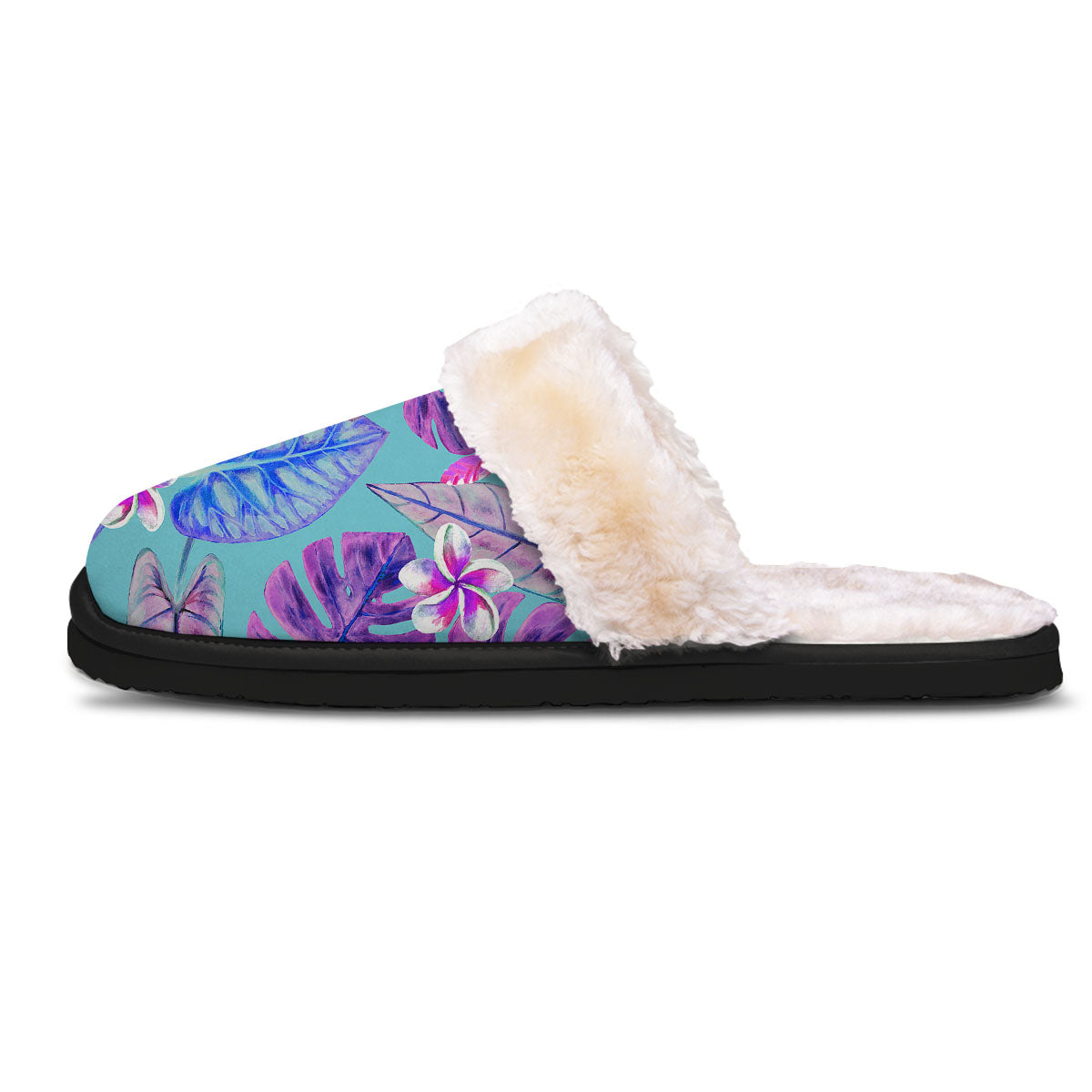 Tropical Leaf Teal And Purple Print Slippers-grizzshop