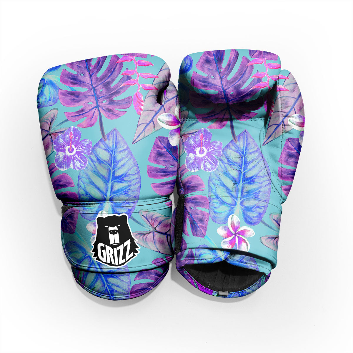 Tropical Leaf Teal And Purple Print Pro Boxing Glove