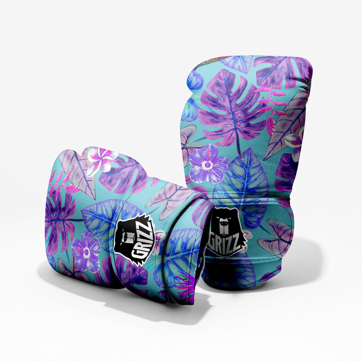 Tropical Leaf Teal And Purple Print Pro Boxing Glove