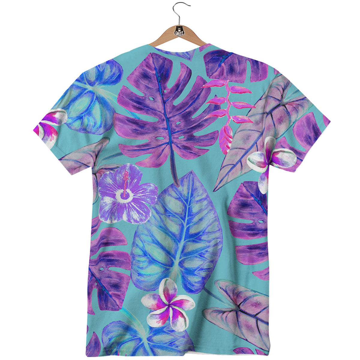 Tropical Leaf Teal And Purple Print T-Shirt-grizzshop