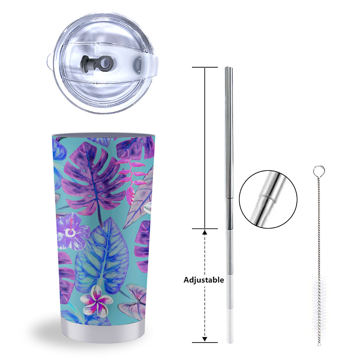 Tropical Leaf Teal And Purple Print Tumbler-grizzshop