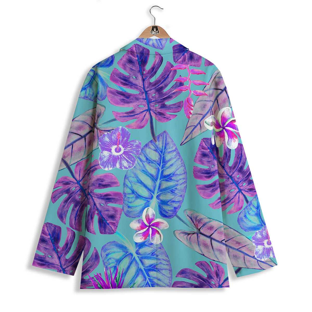Tropical Leaf Teal And Purple Print Women's Blazer-grizzshop