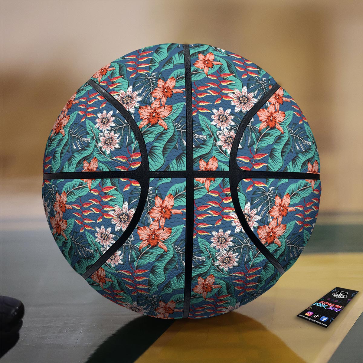 Tropical Leaf Teal Print Pattern Basketball