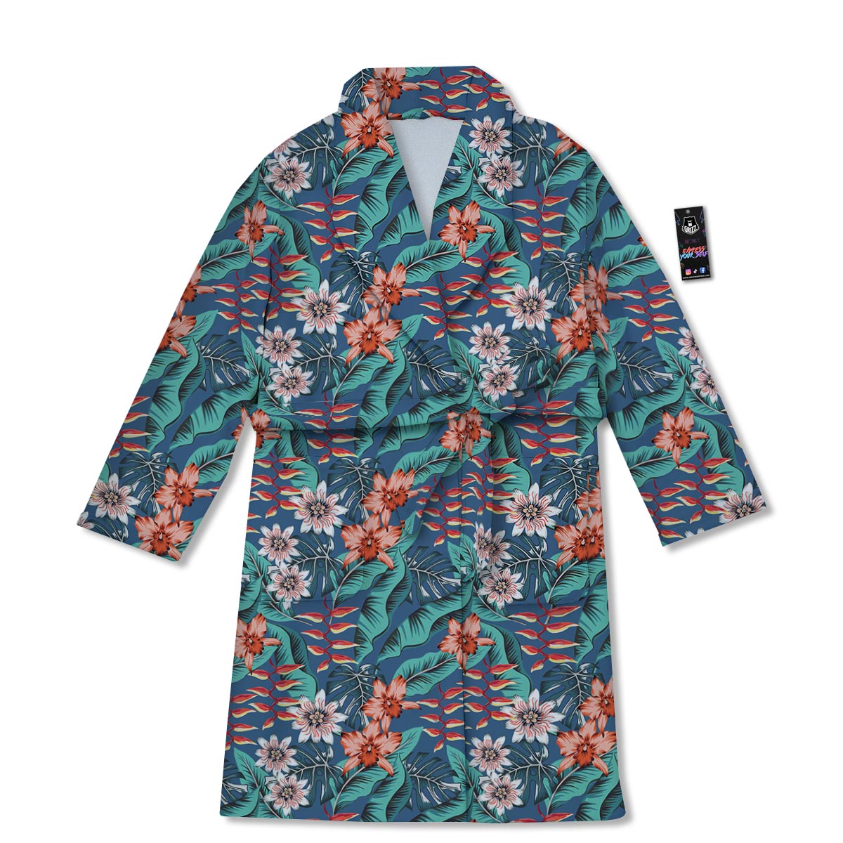 Tropical Leaf Teal Print Pattern Bathrobe-grizzshop