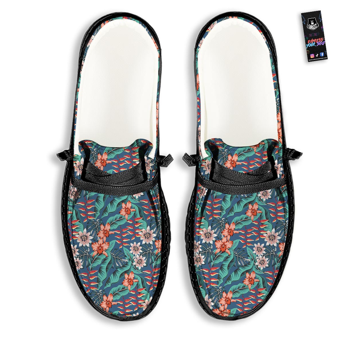 Tropical Leaf Teal Print Pattern Black Loafers-grizzshop