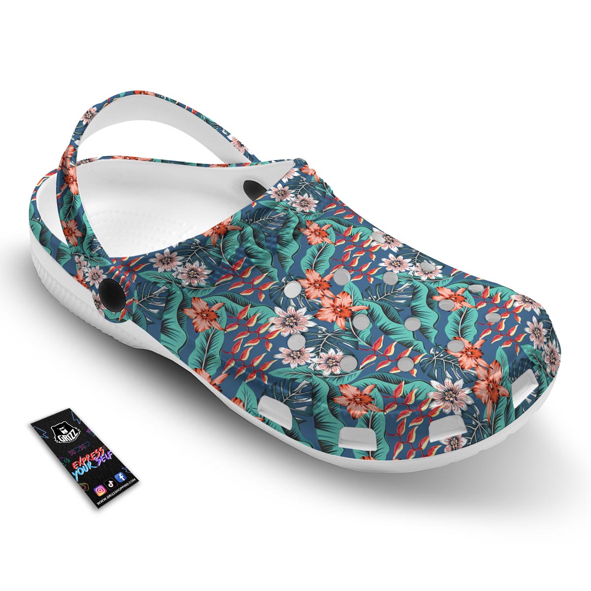 Tropical Leaf Teal Print Pattern Clog-grizzshop