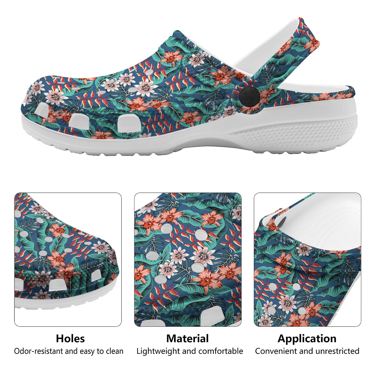 Tropical Leaf Teal Print Pattern Clog-grizzshop