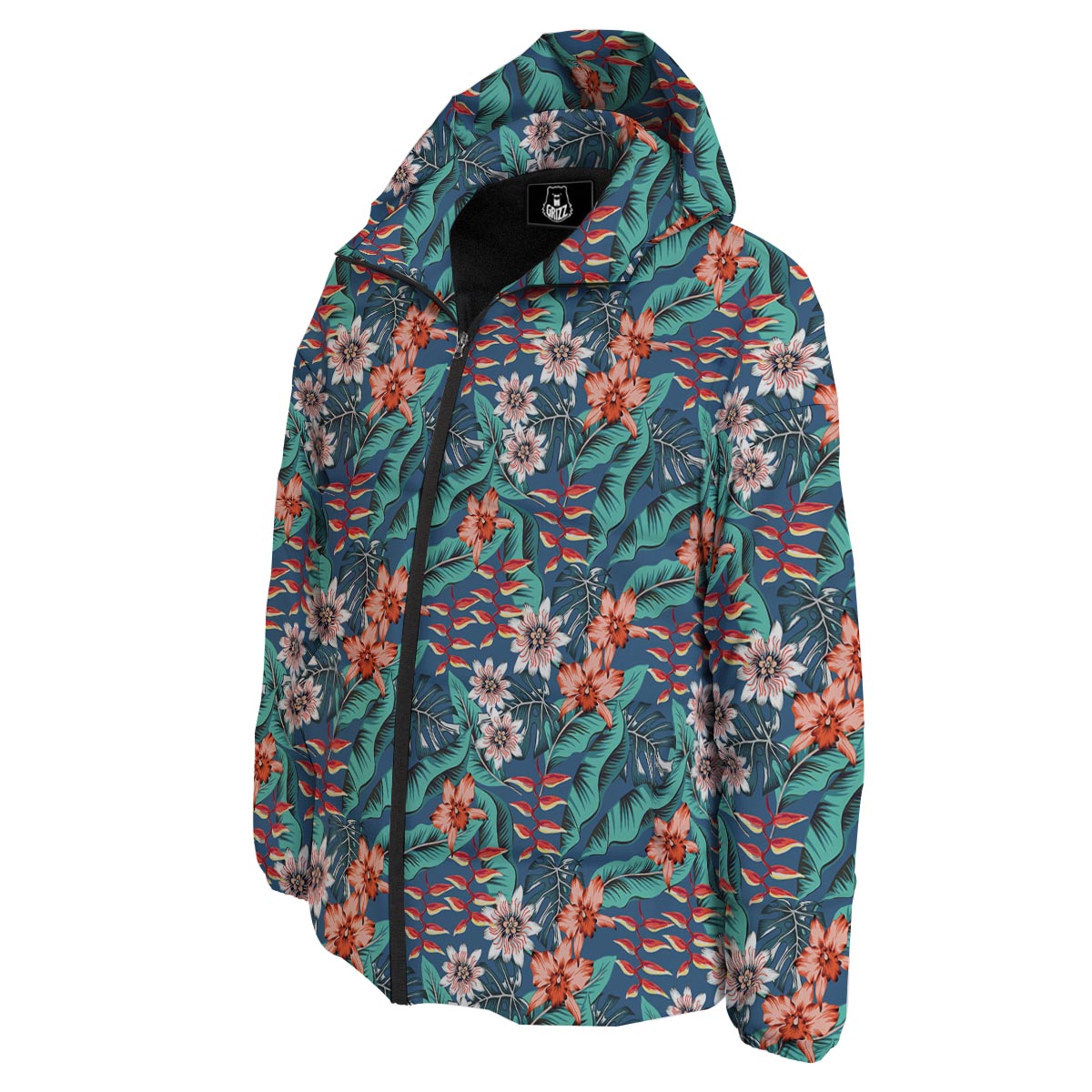 Tropical Leaf Teal Print Pattern Down Jacket-grizzshop