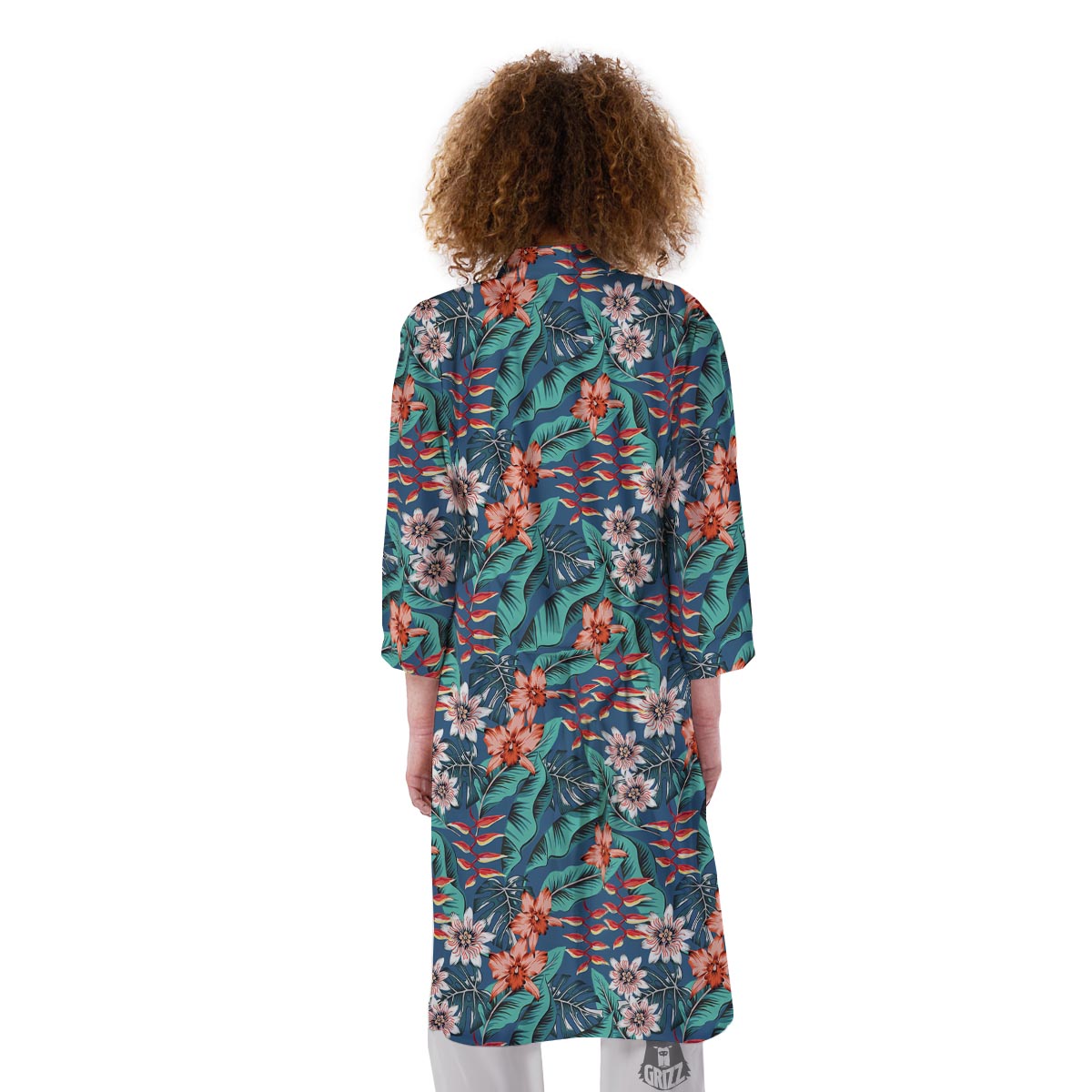 Tropical Leaf Teal Print Pattern Kimono-grizzshop