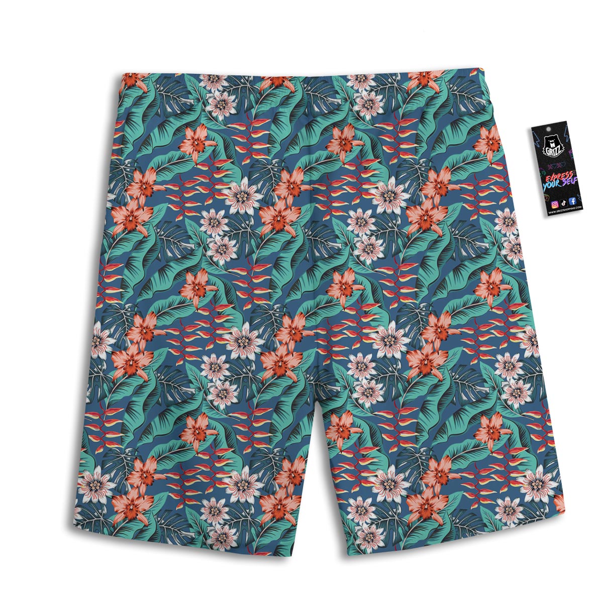 Tropical Leaf Teal Print Pattern Men's Athletic Shorts
