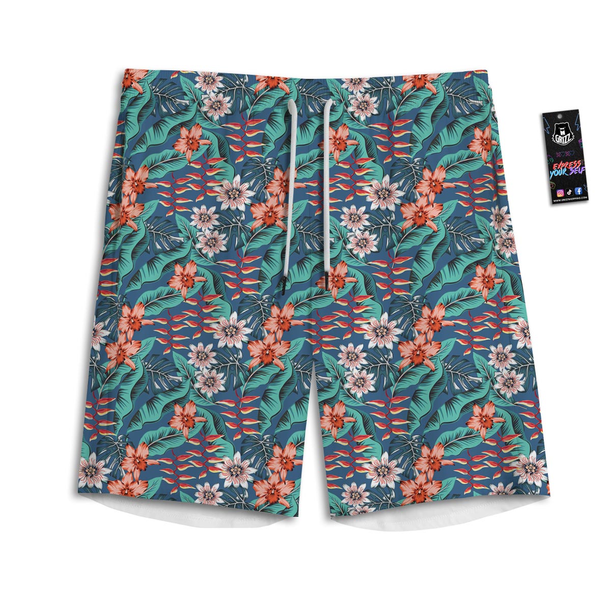 Tropical Leaf Teal Print Pattern Men's Athletic Shorts