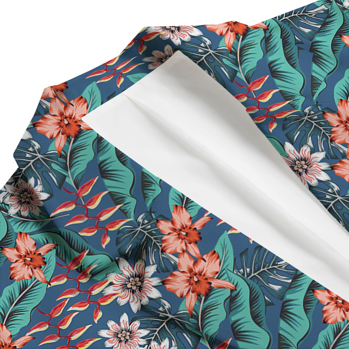 Tropical Leaf Teal Print Pattern Men's Blazer-grizzshop
