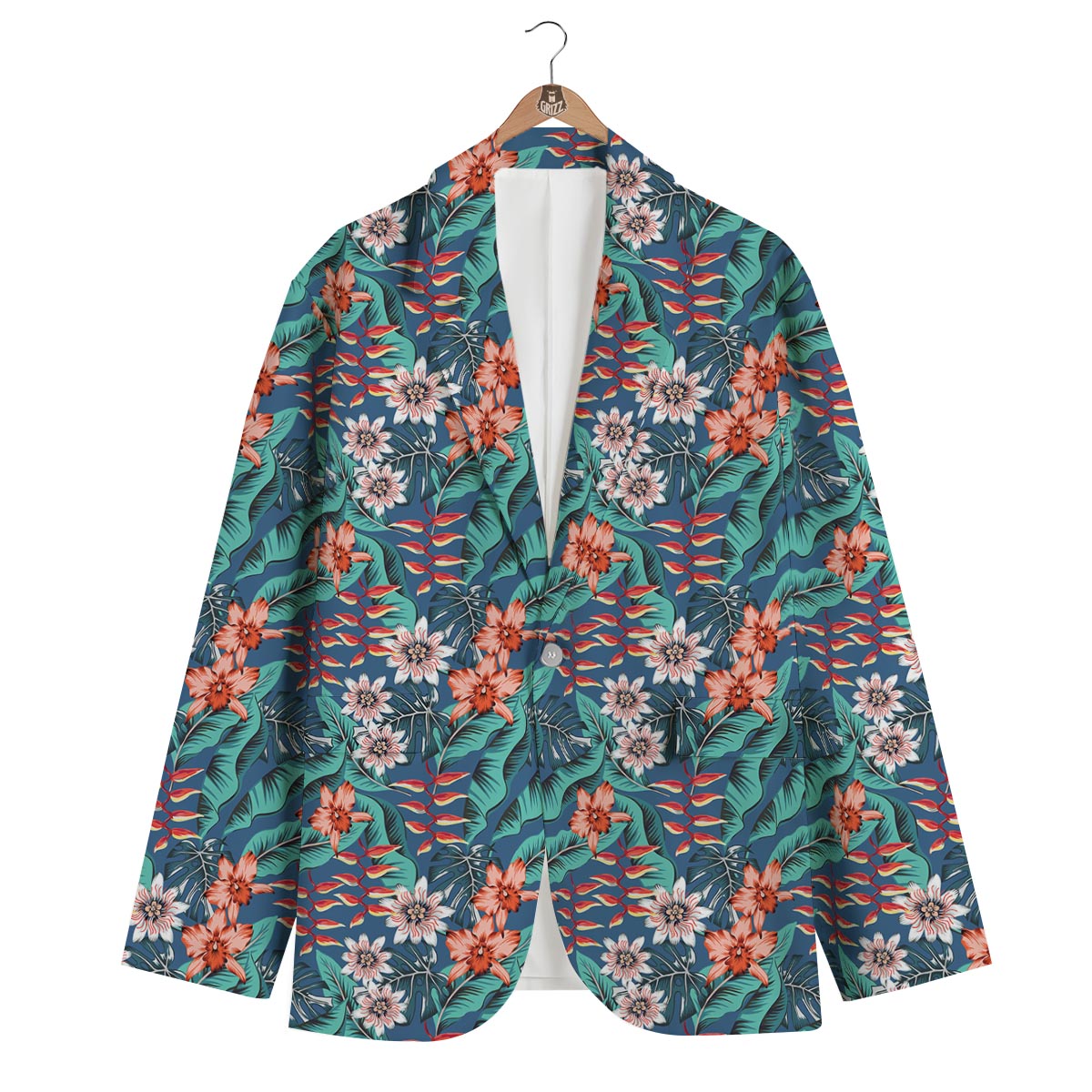 Tropical Leaf Teal Print Pattern Men's Blazer-grizzshop