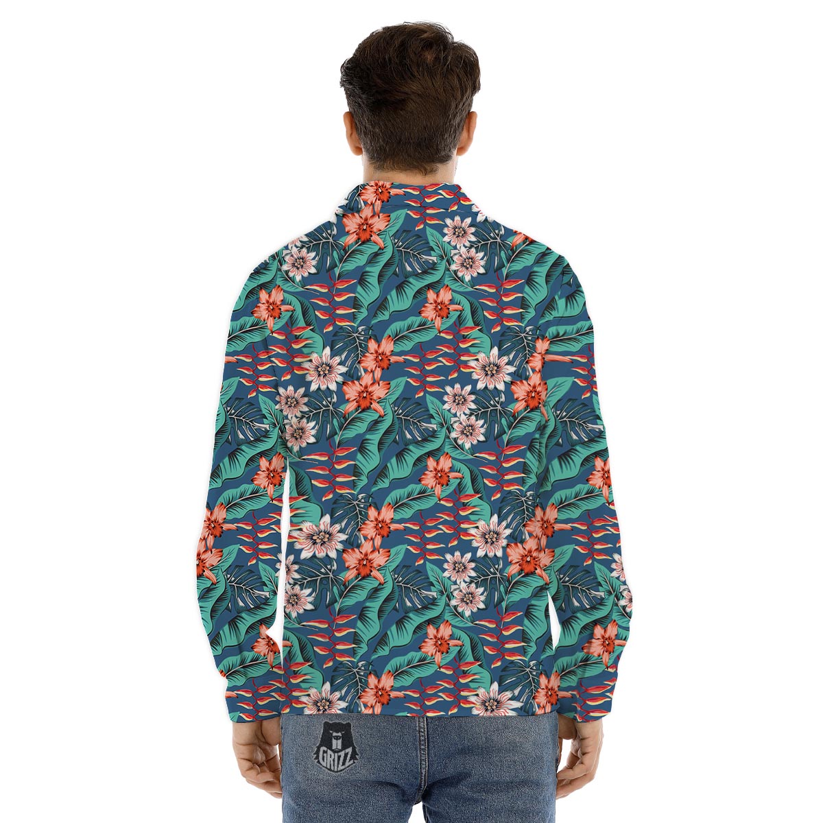 Tropical Leaf Teal Print Pattern Men's Dress Shirts-grizzshop