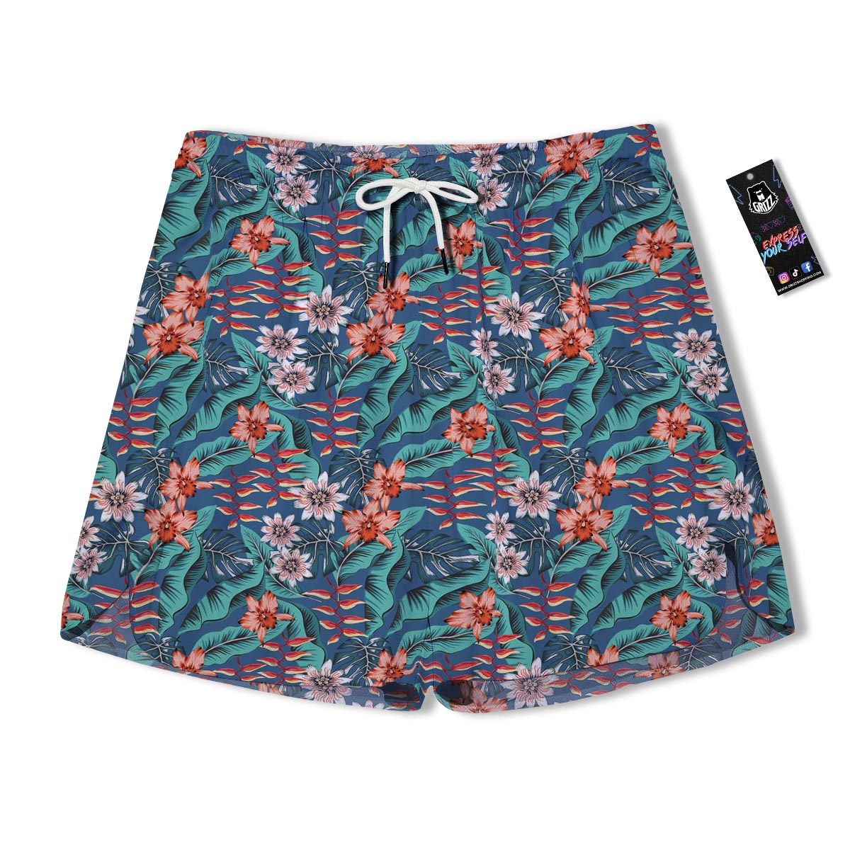 Tropical Leaf Teal Print Pattern Men's Running Shorts-grizzshop