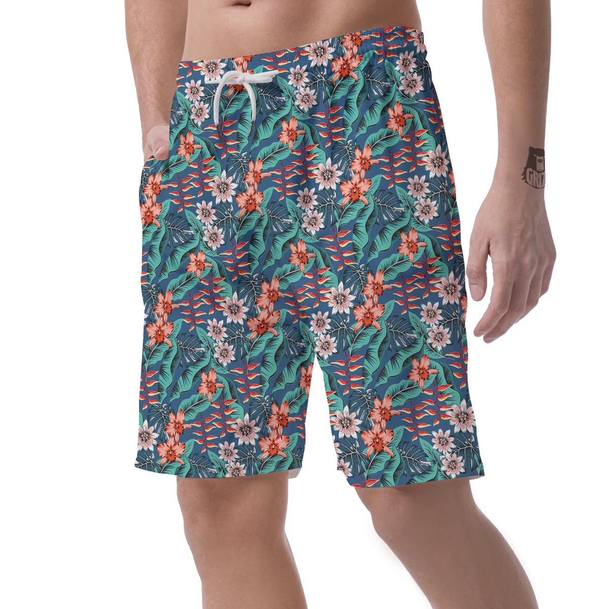 Tropical Leaf Teal Print Pattern Men's Shorts-grizzshop