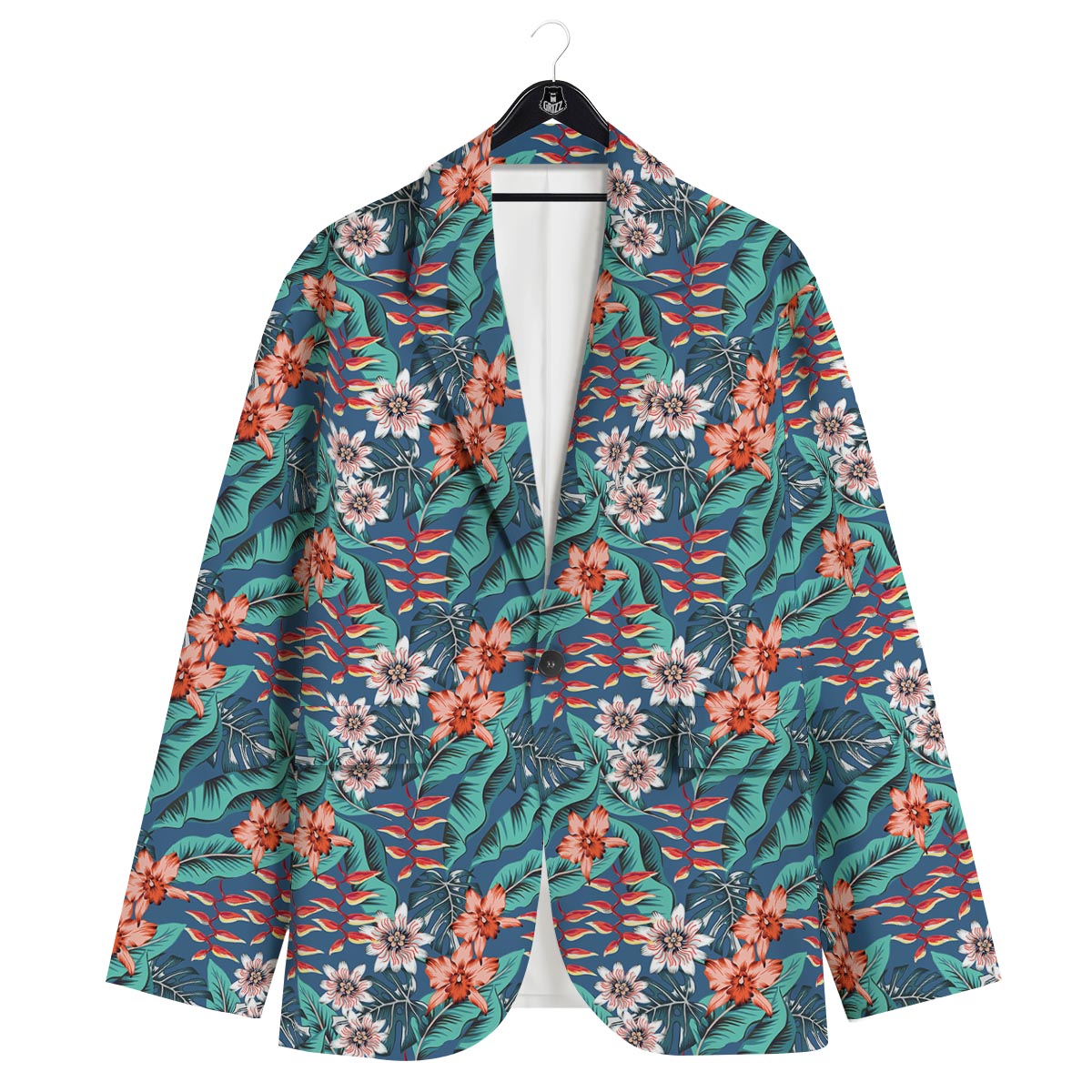 Tropical Leaf Teal Print Pattern Men's Sport Coat-grizzshop