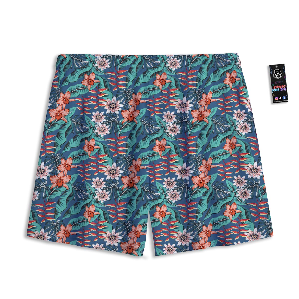 Tropical Leaf Teal Print Pattern Mesh Shorts