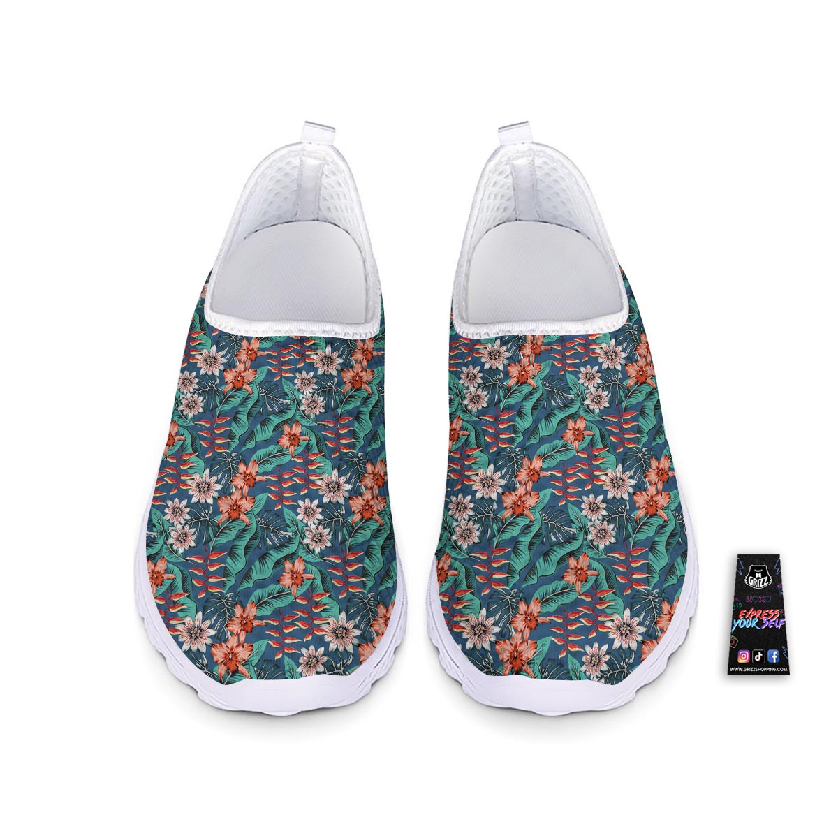 Tropical Leaf Teal Print Pattern Nurse Shoes-grizzshop