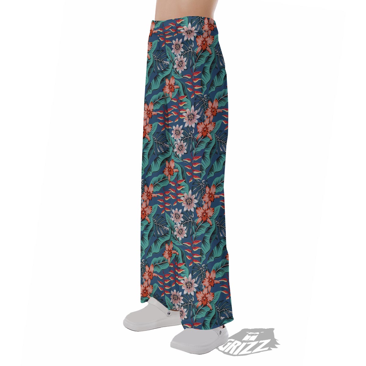 Tropical Leaf Teal Print Pattern Pajama Pants-grizzshop