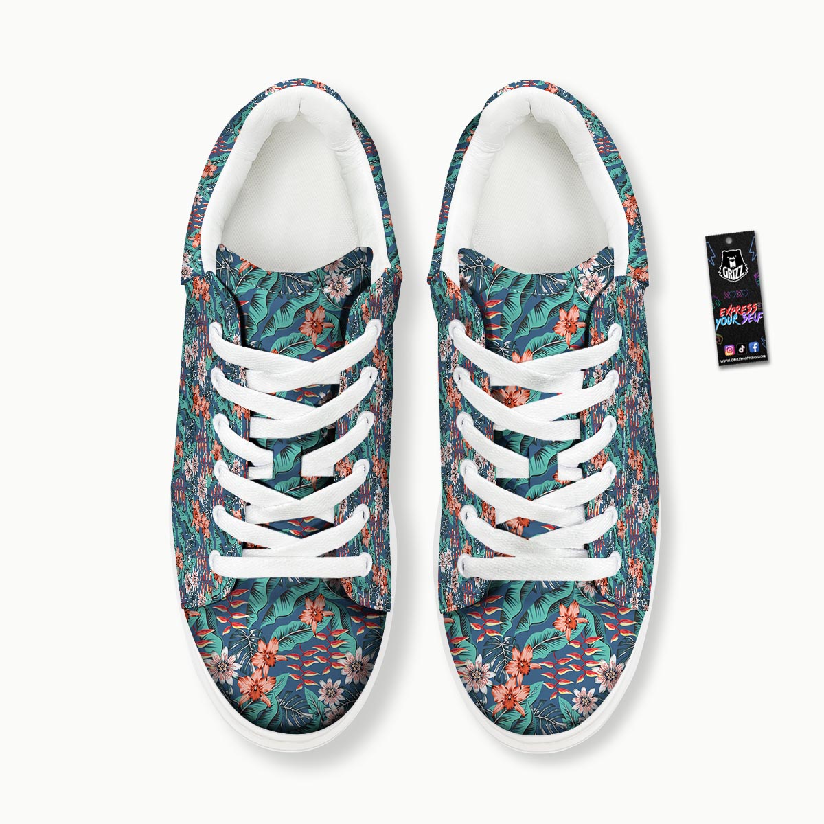Tropical Leaf Teal Print Pattern Platform Shoes-grizzshop