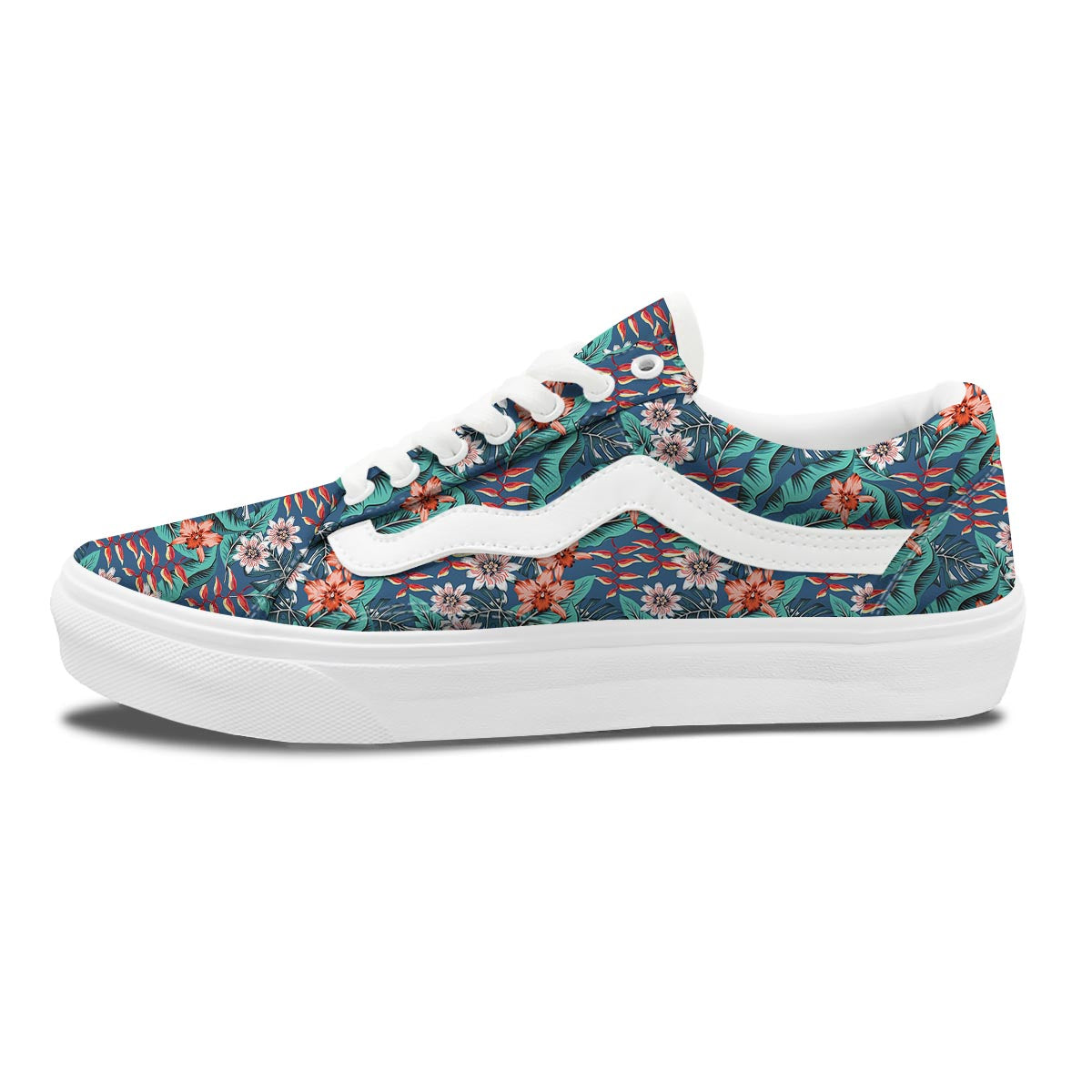 Tropical Leaf Teal Print Pattern Skate Shoes-grizzshop