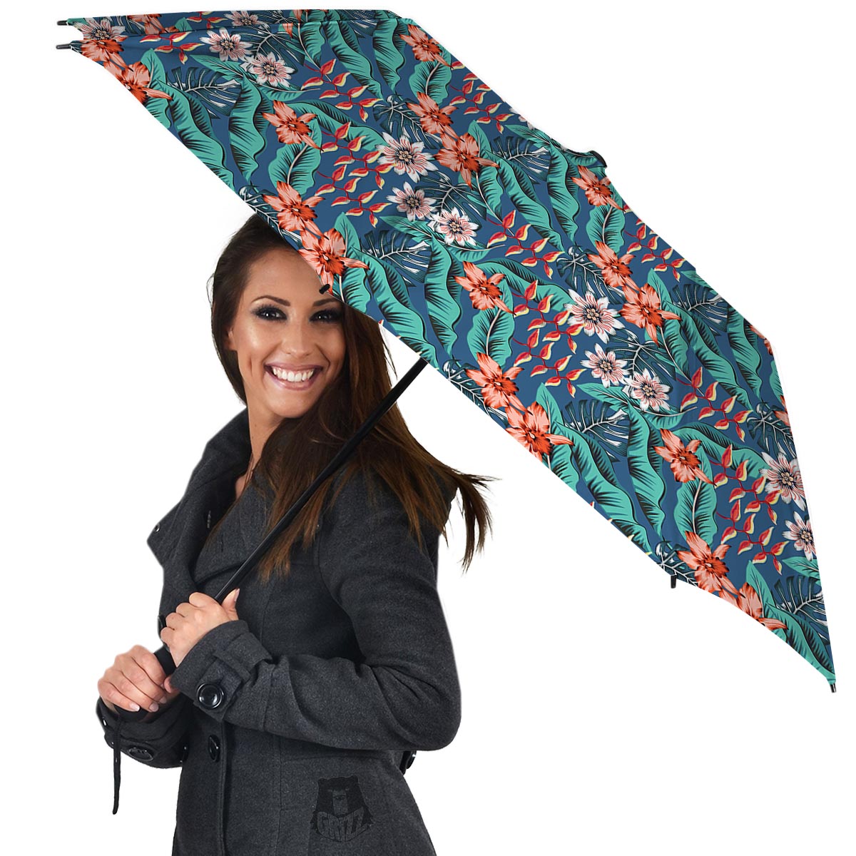 Tropical Leaf Teal Print Pattern Umbrella-grizzshop