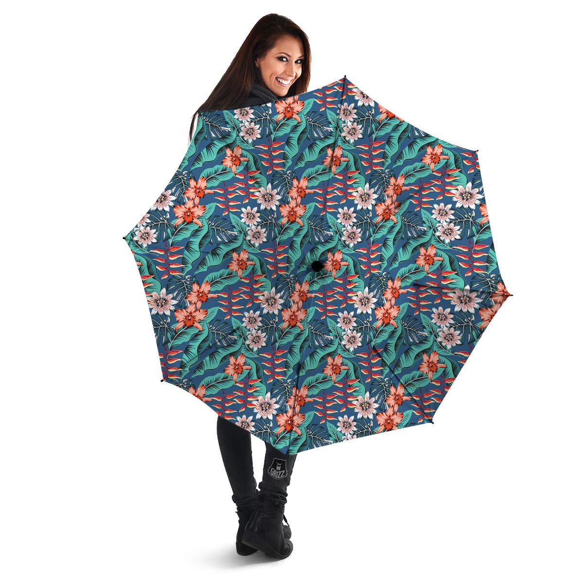 Tropical Leaf Teal Print Pattern Umbrella-grizzshop