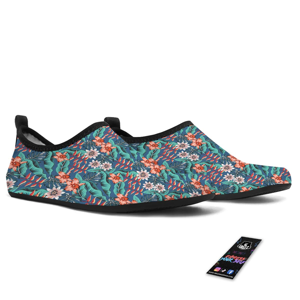 Tropical Leaf Teal Print Pattern Water Shoes-grizzshop