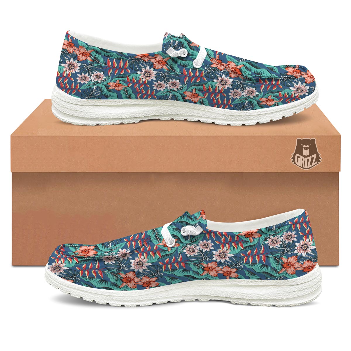 Tropical Leaf Teal Print Pattern White Loafers-grizzshop