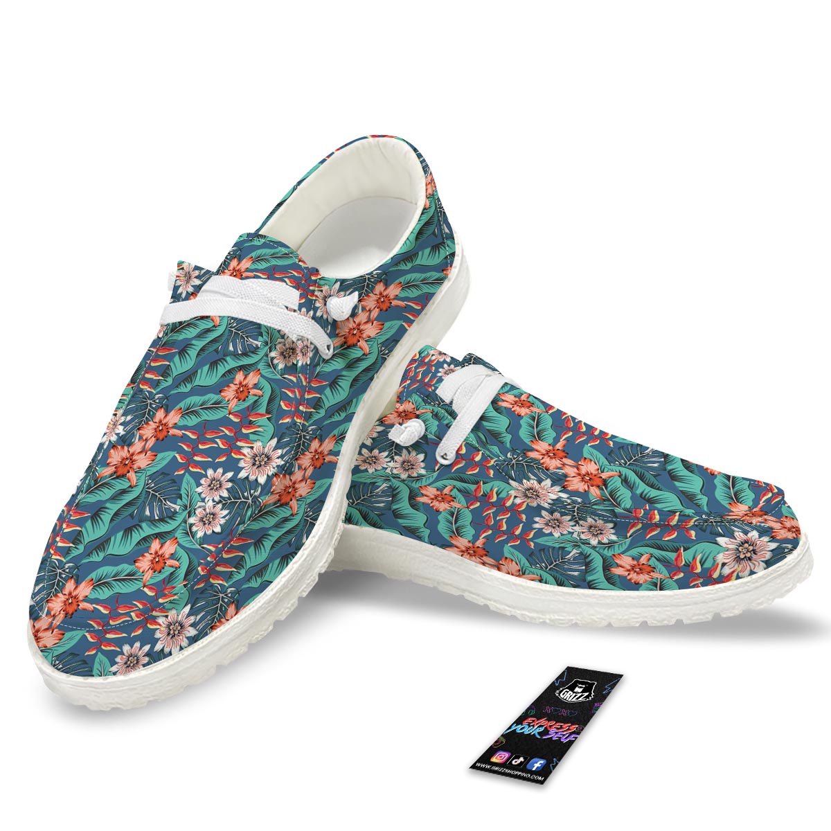 Tropical Leaf Teal Print Pattern White Loafers-grizzshop