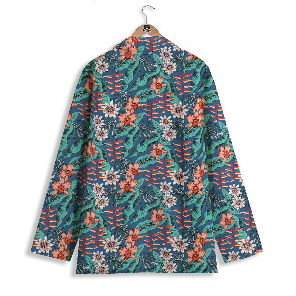 Tropical Leaf Teal Print Pattern Women's Blazer-grizzshop