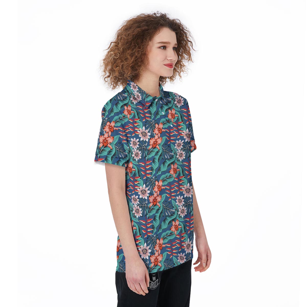 Tropical Leaf Teal Print Pattern Women's Golf Shirts-grizzshop