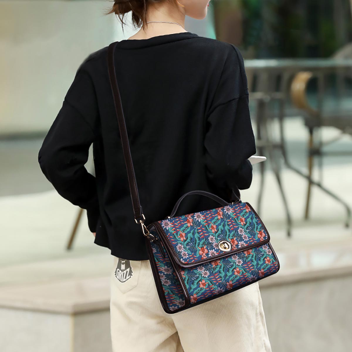 Tropical Leaf Teal Print Pattern Women's Satchel Bag-grizzshop