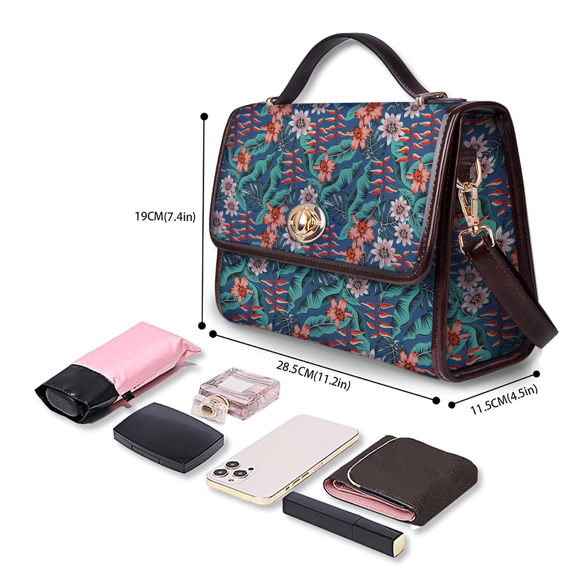Tropical Leaf Teal Print Pattern Women's Satchel Bag-grizzshop