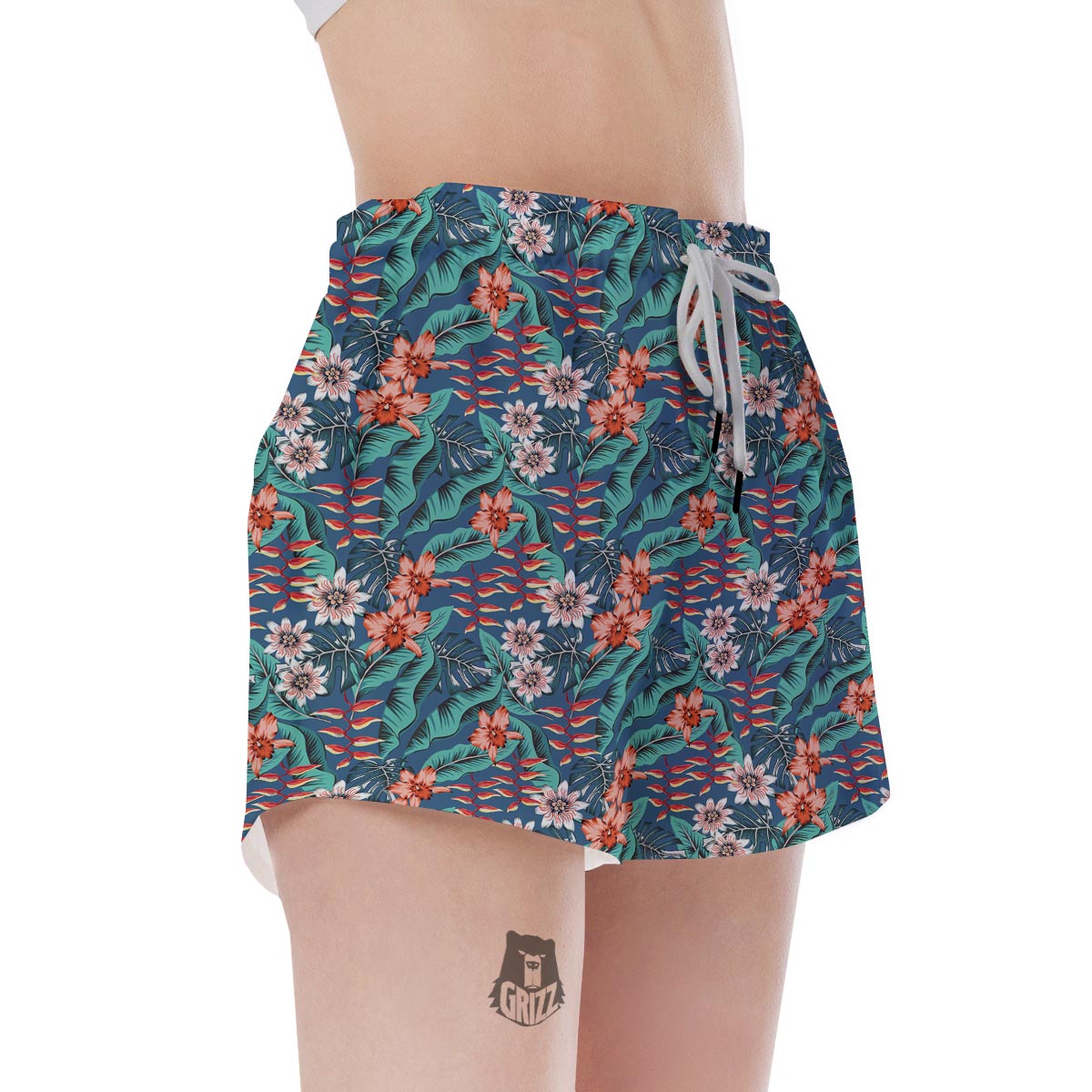 Tropical Leaf Teal Print Pattern Women's Shorts-grizzshop
