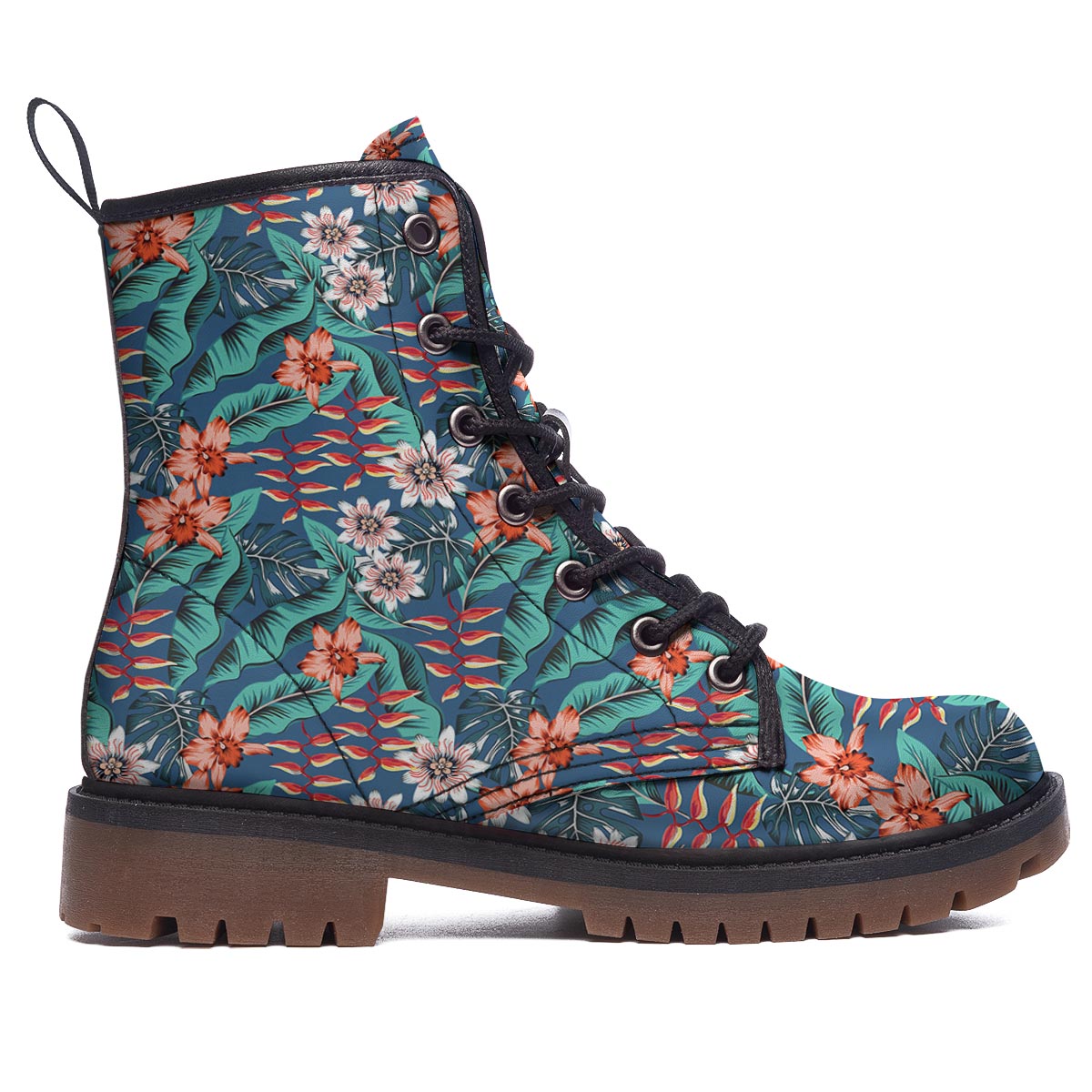 Tropical Leaf Teal Print Pattern Work Boots-grizzshop