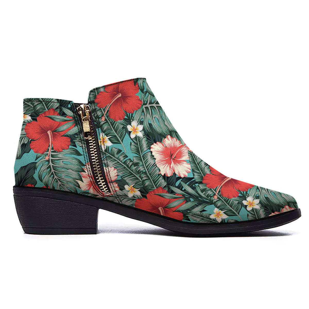 Tropical Leaf Turquoise Print Pattern Ankle Boots-grizzshop